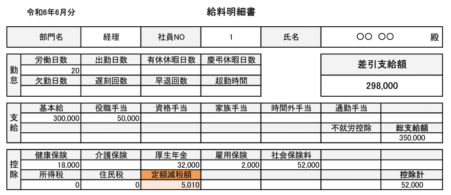 給与明細書の例