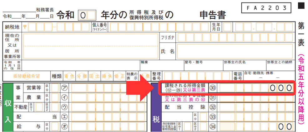 確定申告書に記載する欄図解