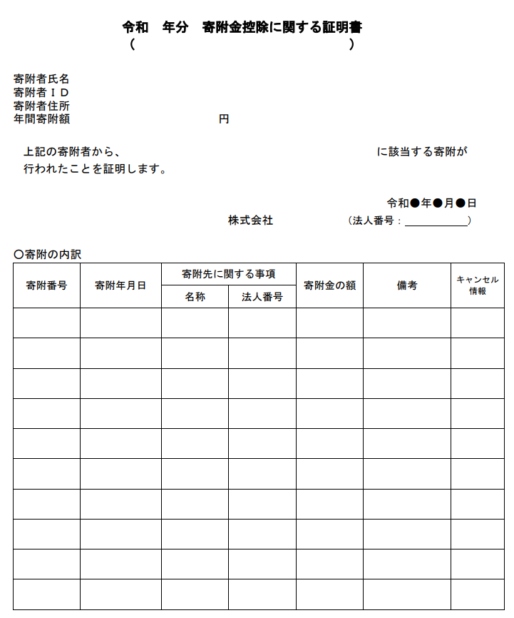 寄付金控除に関する証明書